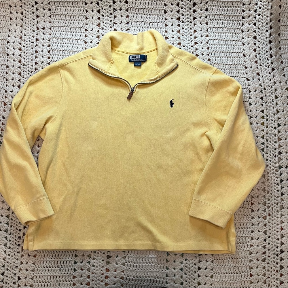 Polo Ralph Lauren Yellow Estate-Rib 100% Cotton Quarter-Zip Pullover Size XL
